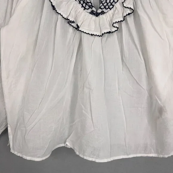 Cleobella Blouse Womens XS White Wendy Top Ruffle Smocked Boho Organic Cotton - Picture 3 of 14